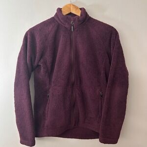 Marmot Womens Medium Burgundy Red Sherpa Fleece Jacket Full Zip Long Sleeve